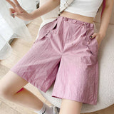 Solid Drawstring Pocketed Bermuda Casual Shorts