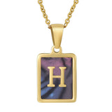 SQUARE SHELL 26 LETTER PENDANT NECKLACE_CWAJE0674