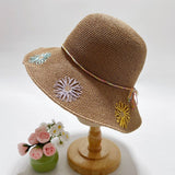 HIGH FASHION EMBROIDERED SUNFLOWER STRAW HAT_CWAH3590