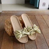 CUTE BOW LINEN SLIPPERS FOR HOME OFFICE_CWSHF0177