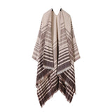 LINE PLAID SPLIT SHAWL THICK LARGE SIZE SCARF CAPE_CWASC2233