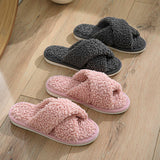 FURRY CROSS STRAP COTTON SLIPPERS_CWSHS0823