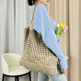 Cwab5059_Solid Color Hollow Bag Single Shoulder Woven Bag