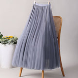 SOLID COLOR ELASTIC WAIST MESH TULLE A LINE SKIRT_CWBLS0372