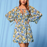 Vintage Gentle Wind Floral Long Sleeve Slip Dress