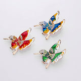 Cwaje2571_Hummingbird Water Drop Painting Oil Animal Brooch
