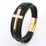 NEW LEATHER HANDWOVEN GOLD MAGNET BUCKLE BRACELET_CWAJE1468
