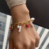 18K GOLD PEARL ENAMEL BRACELET STAINLESS STEEL_CWAJE4845