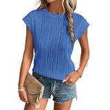 Solid Textured Short Sleeve Pullover Top