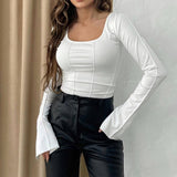 U-Neck Long Sleeve Lace-Up Sexy Spice T-Shirt