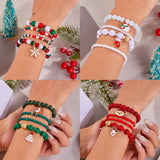 Cwaje2509_Christmas Snowflake Bell Elastic Beaded Bracelet