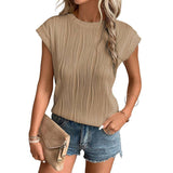 Solid Textured Short Sleeve Pullover Top