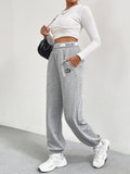Solid Color Slim Baggy Wide Leg Label Sweatpants