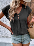 V-Neck Button-Up Shirt Bat-Sleeved Casual Shirt