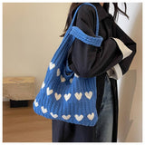 Cwab4569_Heart Pattern Knitted Large Capacity Tote Bag