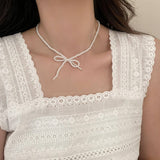 NEW SWEET RETRO BOW PEARL NECKLACE BRACELET SET_CWAJE3071