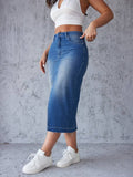 Split Hip Wrap A-Line Skirt Trend Blue Skirt