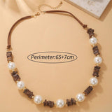 RETRO FASHION BROWN SQUARE COCONUT SHELL NECKLACE_CWAJE1578