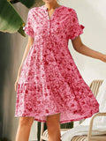 V-Neck Button-Up Print Short-Sleeved Dress