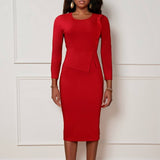 RUFFLE HEM SOLID COLOR ROUND NECK HIP DRESS_CWDMD3712