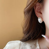 FRENCH RETRO OVAL DIAMOND PEARL EARRINGS_CWAJE2465