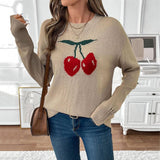 Valentines Day Cherry Jacquard Knitted Sweater