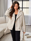 Washed Pu Leather Lapel Heavy Zipper Leather Coat