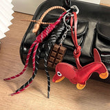 RETRO LEATHER DACHSHUND CHARM WITH BRAIDED STRAP_CWMM7550