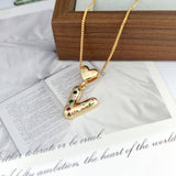 COLORFUL ZIRCONIA HEART LETTER PENDANT NECKLACE_CWMM5875