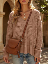 Loose V-neck sweater for women to hide fat