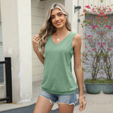 Solid V-Neck Tank Top Loose Sleeveless T-Shirt