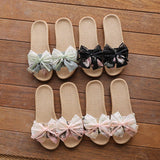 CUTE BOW LINEN SLIPPERS FOR HOME OFFICE_CWSHF0193
