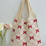 Cwab4567_Bow Knit Large Capacity Tote Bag