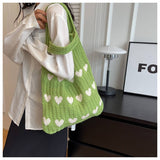 Cwab4569_Heart Pattern Knitted Large Capacity Tote Bag