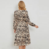V-Neck Printed Long-Sleeved Dress