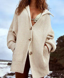 Solid Lapel Three-Button Mid-Length Cardigan