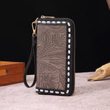 LEATHER CARVED EMBOSSED BOHEMIAN CLUTCH WALLET_CWAB2592