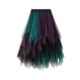 COLORBLOCK LAYERED TULLE IRREGULAR MIDI SKIRT_CWBMS0385