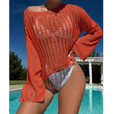 Womens Round Neck Hollow Bikini Swimsuit Cover Up