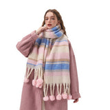 COZY COLORBLOCK STRIPE POM POM SCARF FOR WINTER_CWASC2341