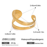 Trendy Double Layer Ribbed Open Bangle, 18K Gold