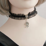 HALLOWEEN LACE ROSE PENDANT SHORT CLAVICLE CHAIN_CWMM0157