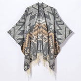 GEOMETRIC WAVE TASSEL SLIT SHAWL_CWASC0990