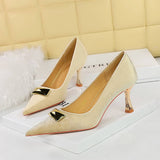 RETRO METAL BUCKLE SHALLOW POINTED TOE HIGH HEELS_CWSHH0097