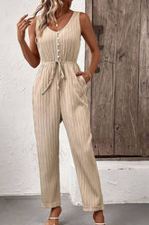 Cwsbssl0091_New Style Pleated Solid Color Suspender Jumpsuit