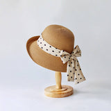 SUMMER WOMENS POLKA DOT BOW STRAW HAT_CWAH3507