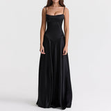 Solid-Color Strappy Low-Cut Cinched-Waist Dress