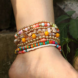 BOHO LAYERED ANKLET SET COLORFUL BEADED STYLE_CWMM6347