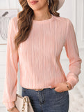 Solid color long sleeve T-shirt with wave pattern