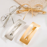 MINIMALIST METAL BOW HOLLOW RECTANGLE SPRING CLIP_CWAHA6212